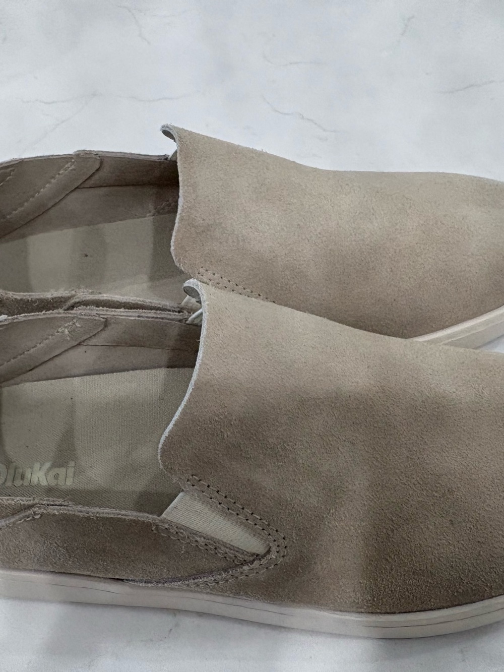 OluKai Beige Suede Slip-On Women's Shoes. Size 9